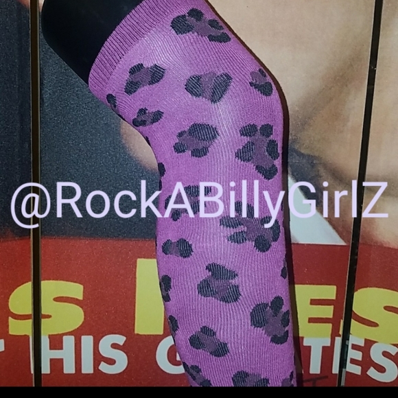 Sourpuss 17" Purple Leopard Knee Socks Sexy Kitty - Picture 2 of 5